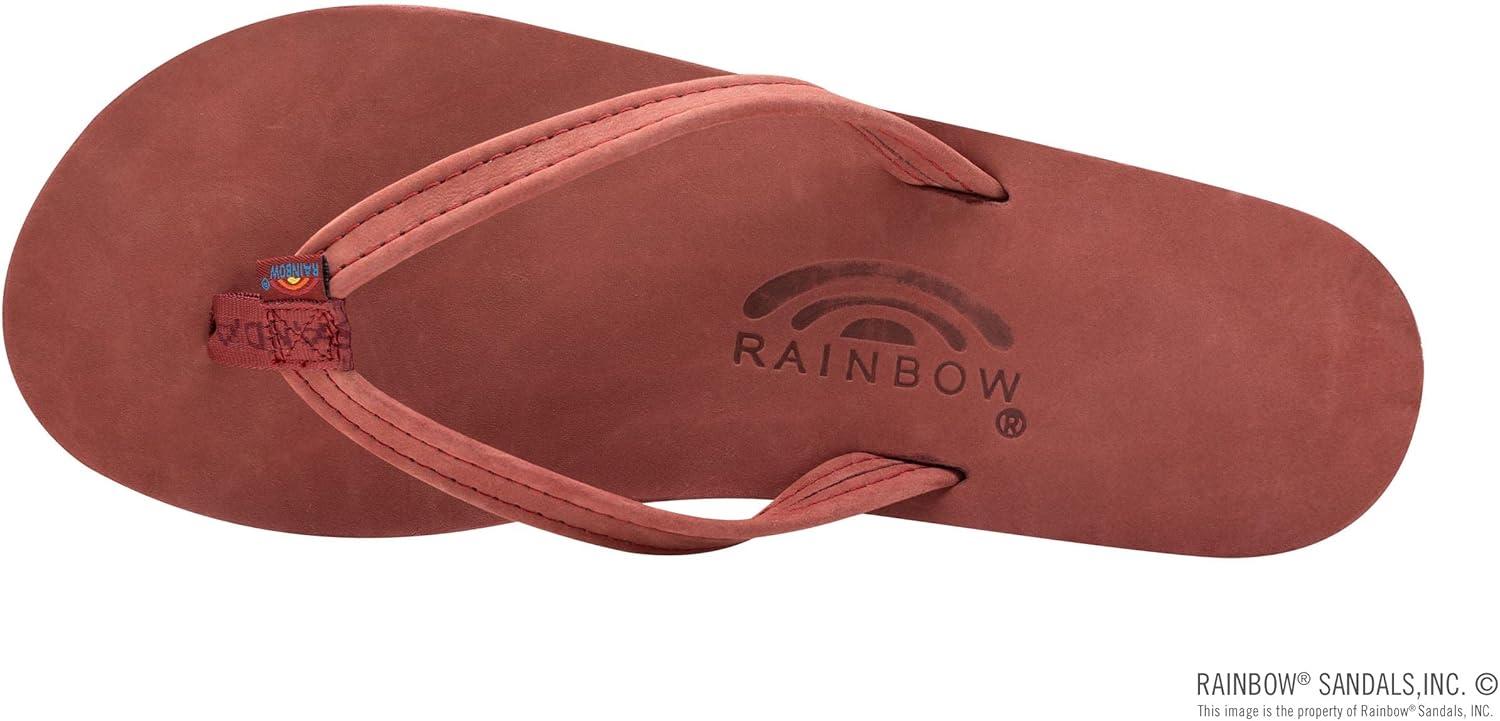 Rainbow Sandals Women’s Double Layer, Narrow Strap, Leather Sandals w/Arch(Cognac W/Fawn Midsole)