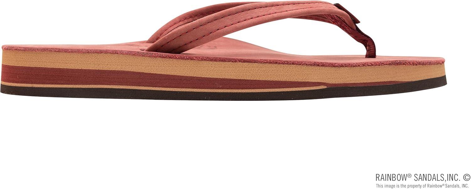 Rainbow Sandals Women’s Double Layer, Narrow Strap, Leather Sandals w/Arch(Cognac W/Fawn Midsole)
