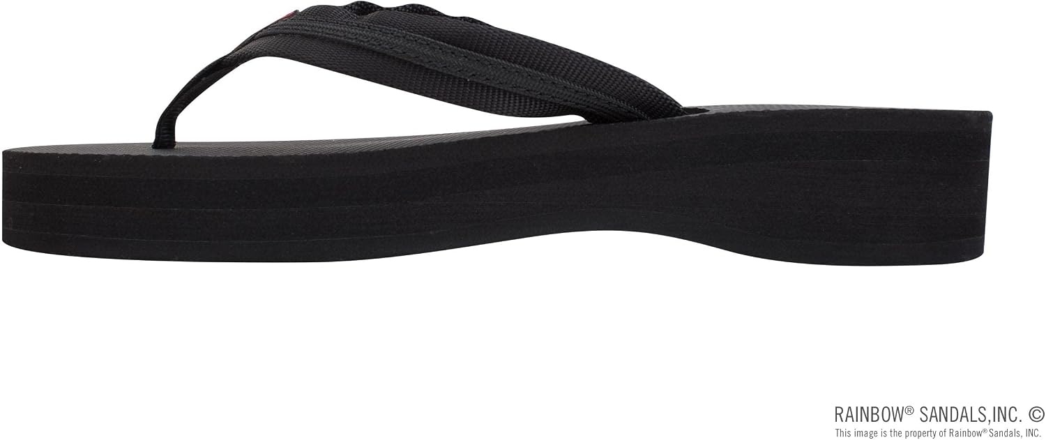 Rainbow Sandals Women’s Four Layer Wedge Rubber 3/4″ Nylon Braided Strap, Black/Braided, Ladies Medium / 6.5-7.5 B(M) US
