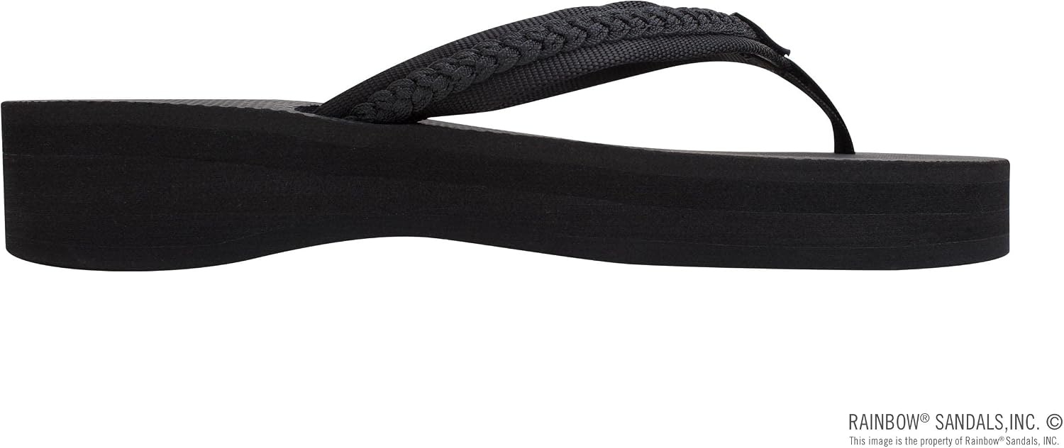 Rainbow Sandals Women’s Four Layer Wedge Rubber 3/4″ Nylon Braided Strap, Black/Braided, Ladies Medium / 6.5-7.5 B(M) US