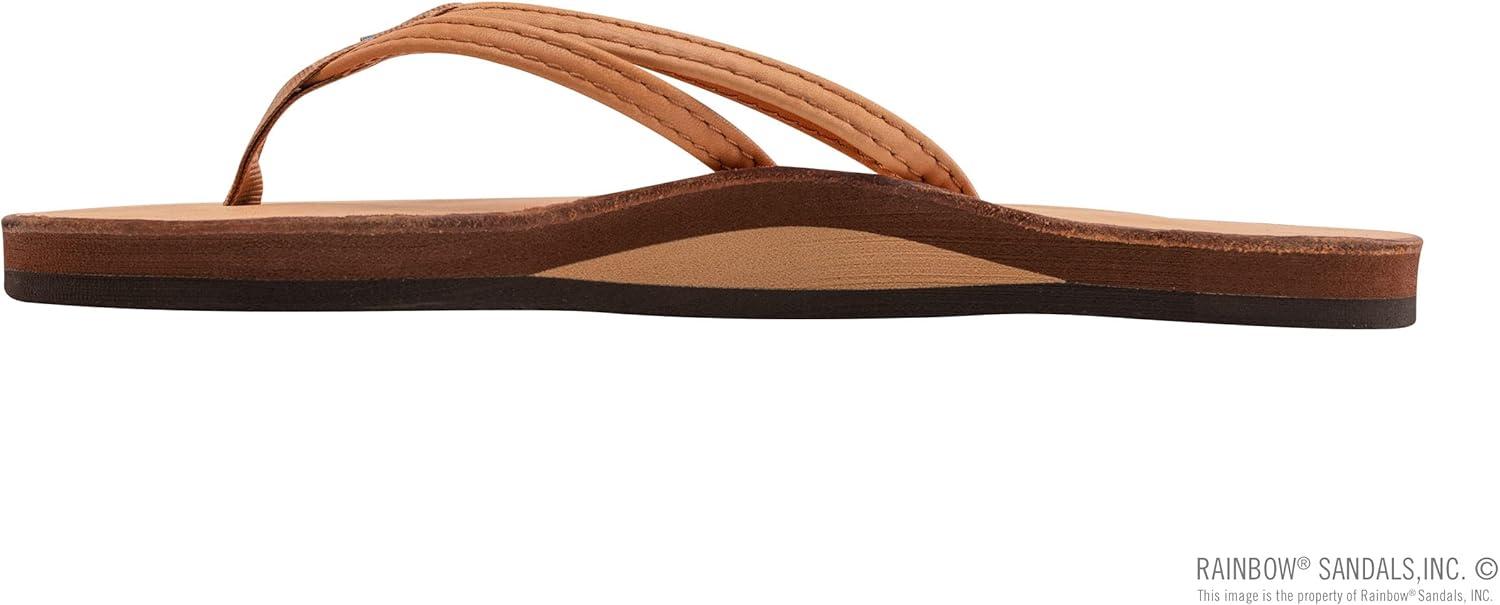Rainbow Sandals Ladies The Sand Piper Luxury Leather – Single Layer Arch w/Double Narrow 1/3″ Strap(Caramel)