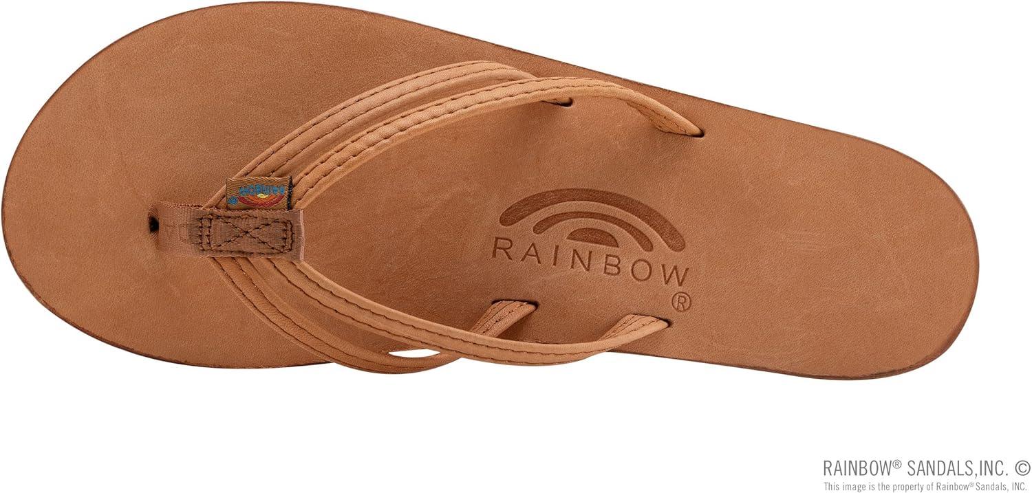 Rainbow Sandals Ladies The Sand Piper Luxury Leather – Single Layer Arch w/Double Narrow 1/3″ Strap(Caramel)