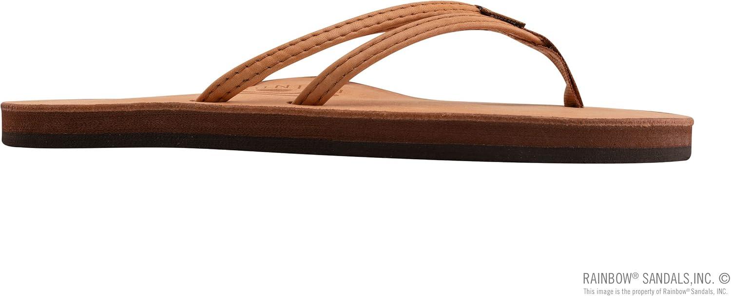 Rainbow Sandals Ladies The Sand Piper Luxury Leather – Single Layer Arch w/Double Narrow 1/3″ Strap(Caramel)