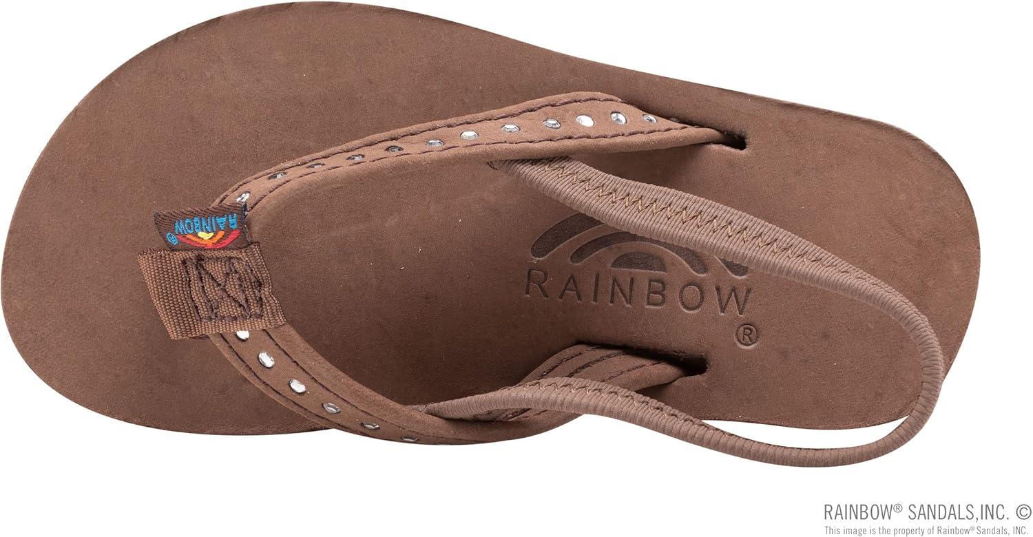 Rainbow Sandals Kid’s Single Layer Premier Leather w/Narrow Crystal Strap(Expresso With Backstrap)