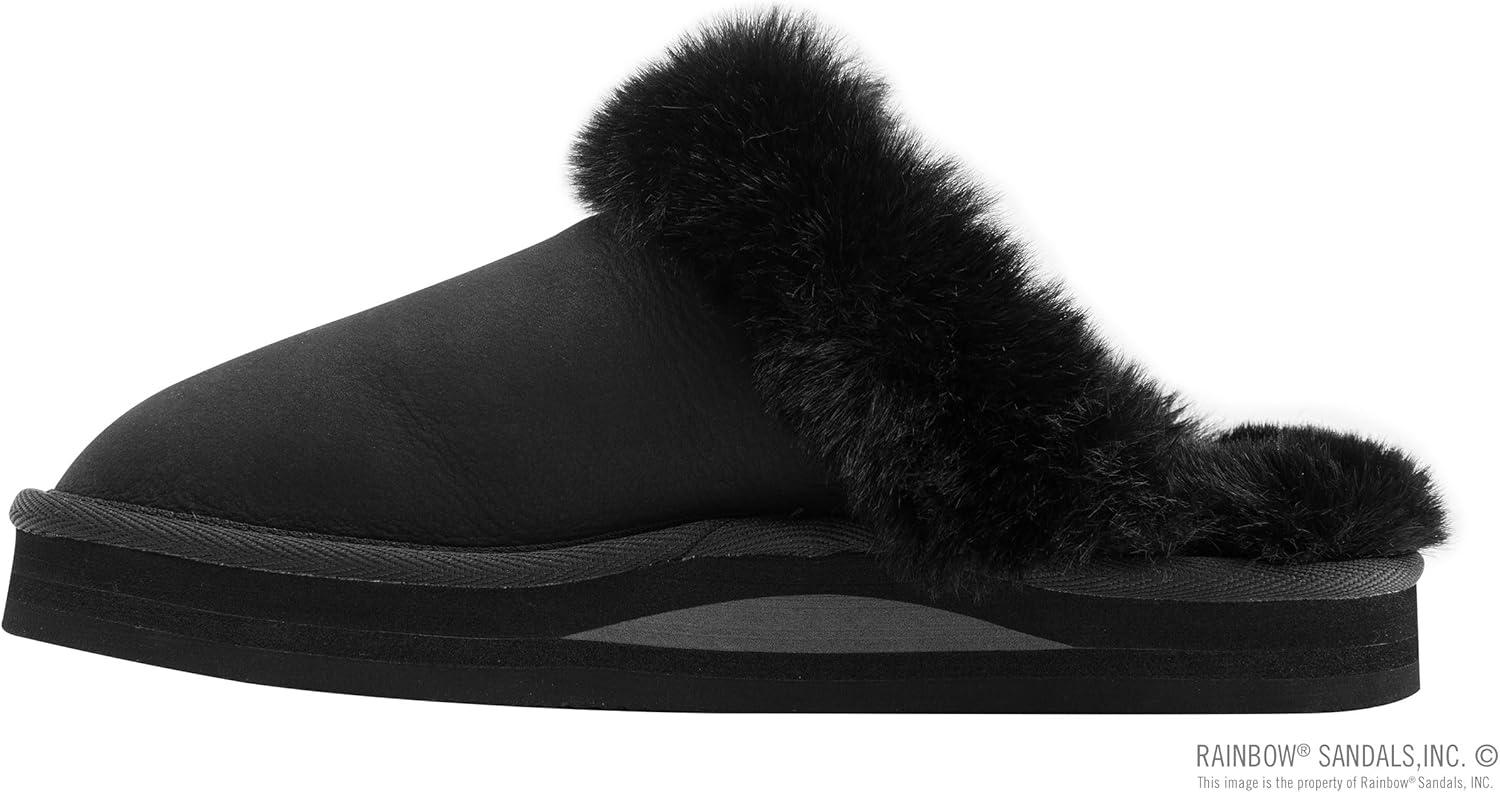 Rainbow Sandals Ladies Sunset Snugs – Premier Leather, Fleece Lined Slipper(Black)