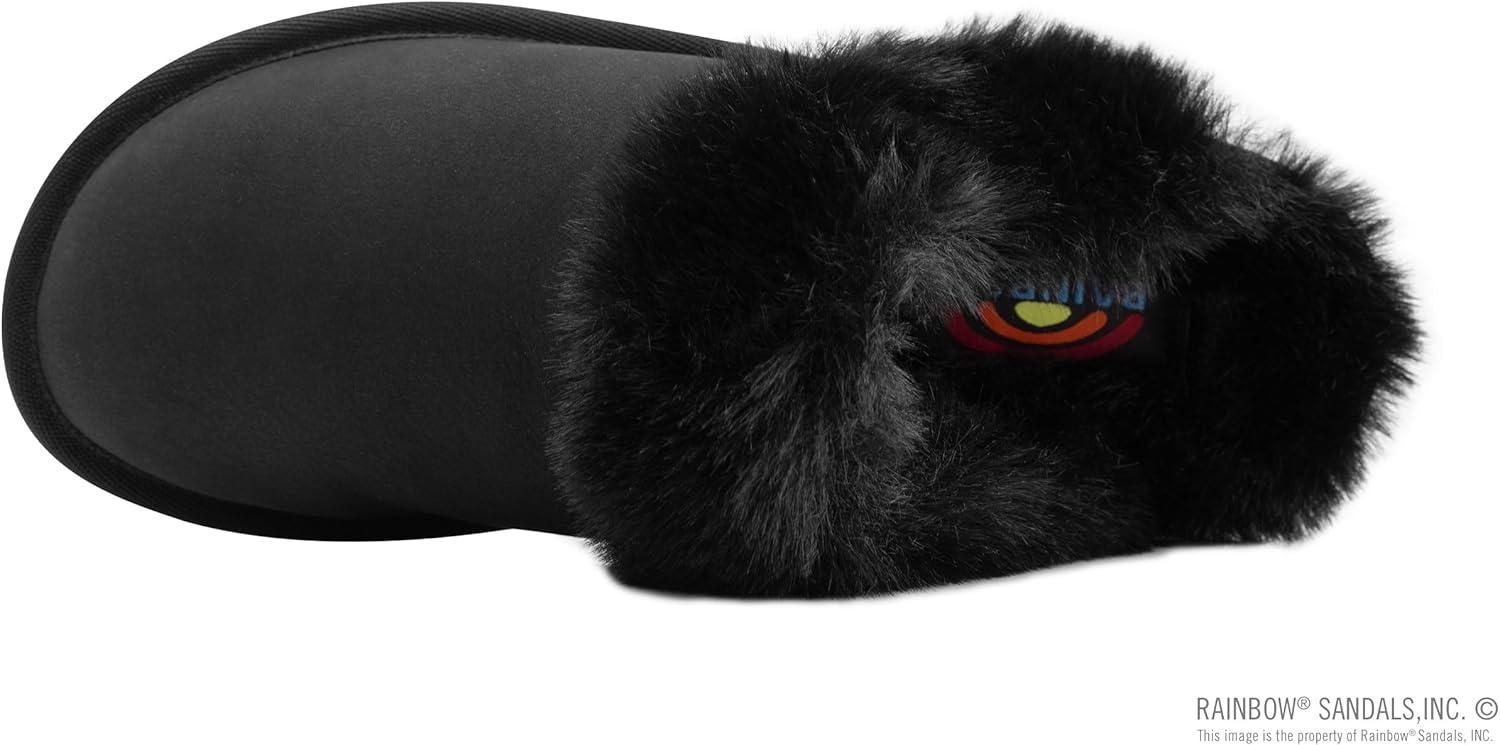 Rainbow Sandals Ladies Sunset Snugs – Premier Leather, Fleece Lined Slipper(Black)