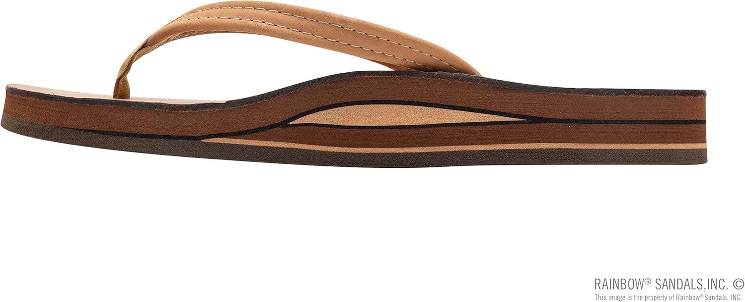 Rainbow Sandals Ladies Luxury Leather – Double Layer Arch Support with 1/2″ Narrow Straps(Buckskin)