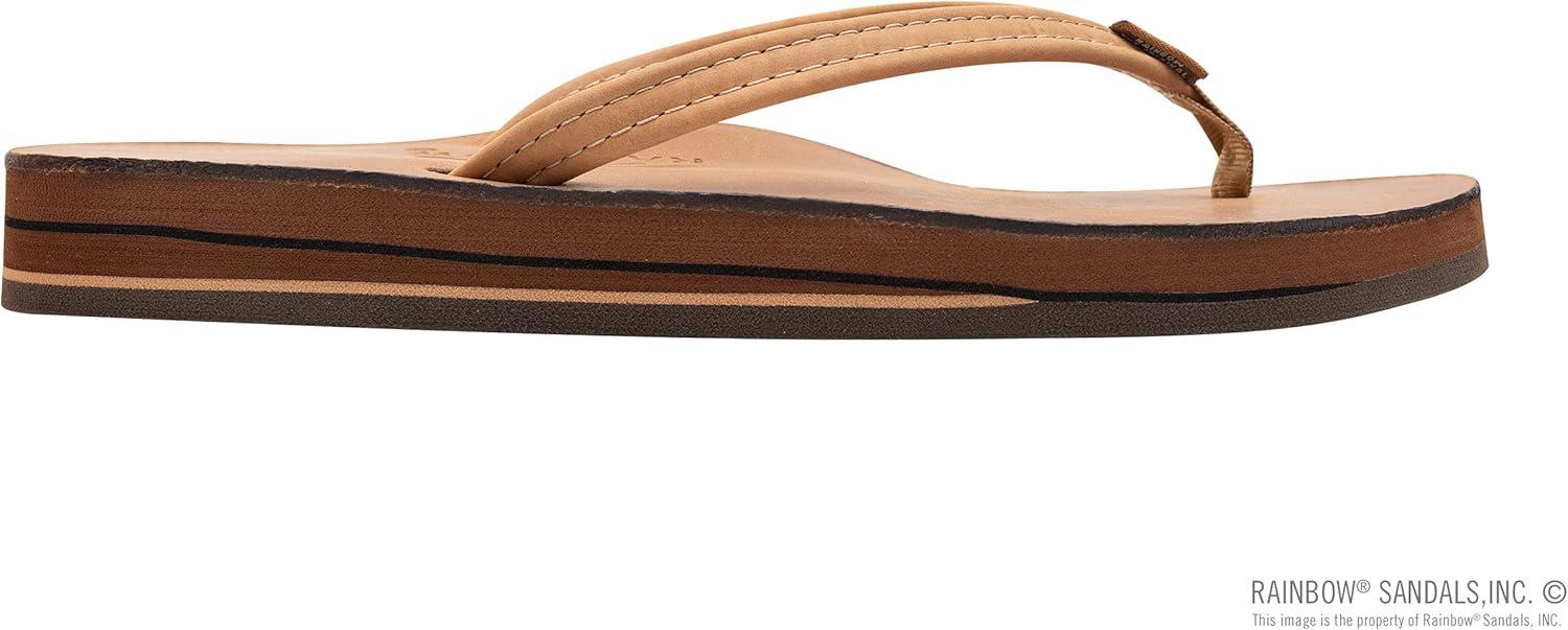 Rainbow Sandals Ladies Luxury Leather – Double Layer Arch Support with 1/2″ Narrow Straps(Buckskin)