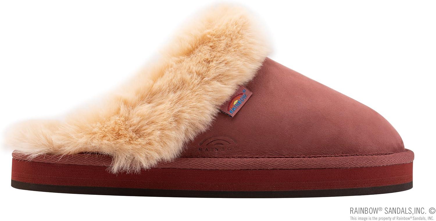 Rainbow Sandals Ladies Sunset Snugs – Premier Leather, Fleece Lined Slipper(Cognac)