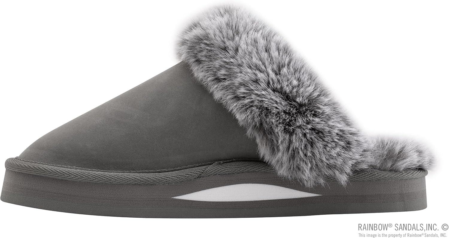 Rainbow Sandals Ladies Sunset Snugs – Premier Leather, Fleece Lined Slipper(Grey)