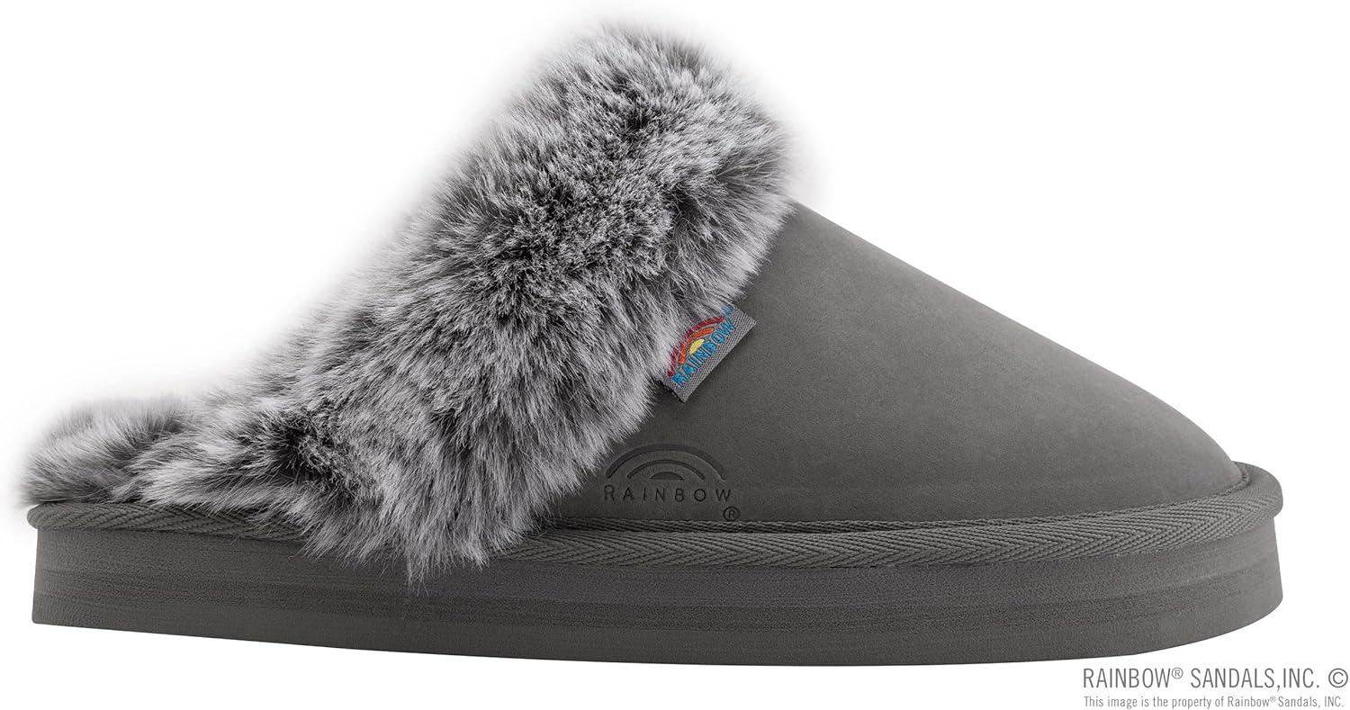 Rainbow Sandals Ladies Sunset Snugs – Premier Leather, Fleece Lined Slipper(Grey)