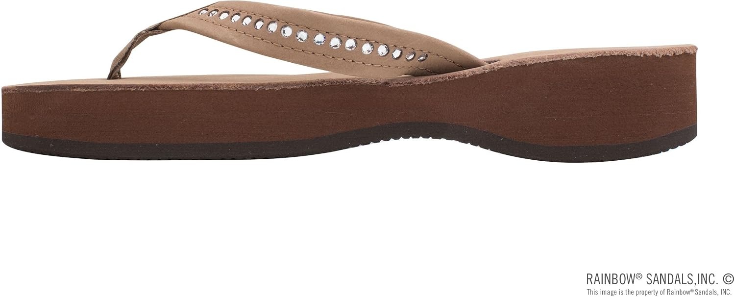 Rainbow Sandals Women’s Four Layer Leather Wedge – 3/4″ Strap w/Swarovski® Crystals(Dark Brown)