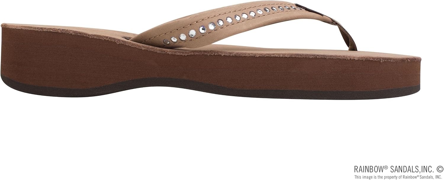 Rainbow Sandals Women’s Four Layer Leather Wedge – 3/4″ Strap w/Swarovski® Crystals(Dark Brown)