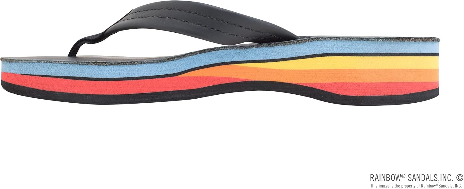 Rainbow Sandals Women’s Four Layer Wedge 3/4″ Leather Strap, Black/Rainbow, Ladies Medium / 6.5-7.5 B(M) US