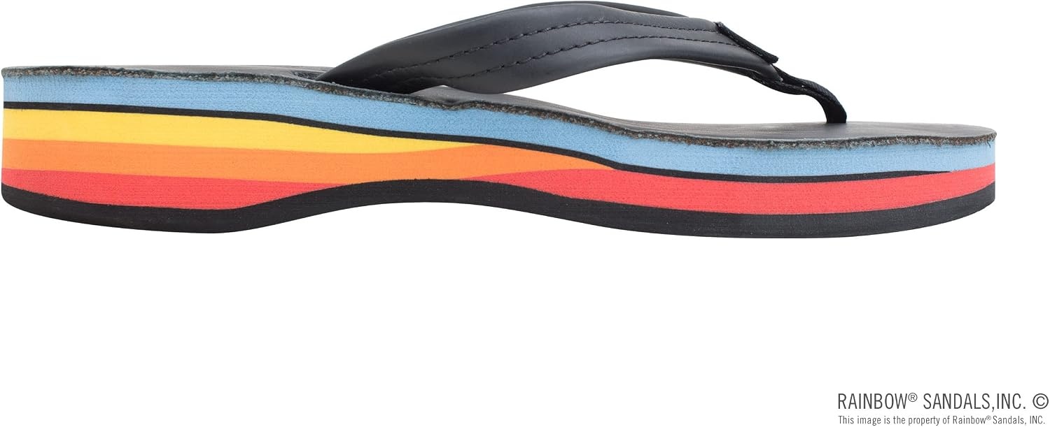 Rainbow Sandals Women’s Four Layer Wedge 3/4″ Leather Strap, Black/Rainbow, Ladies Medium / 6.5-7.5 B(M) US