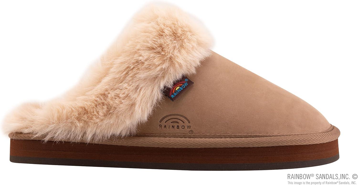 Rainbow Sandals Ladies Sunset Snugs – Premier Leather, Fleece Lined Slipper(Dark Brown)
