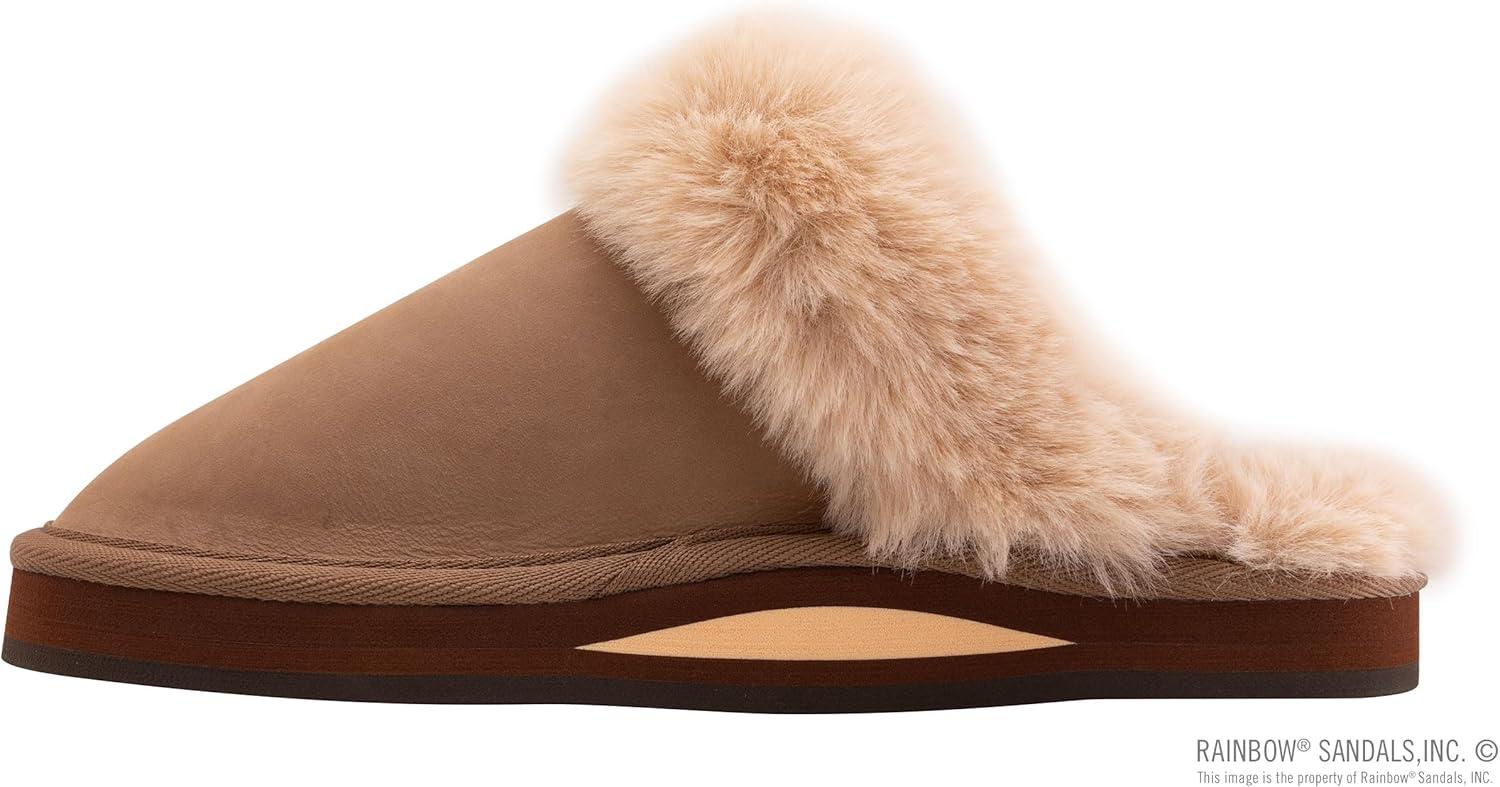 Rainbow Sandals Ladies Sunset Snugs – Premier Leather, Fleece Lined Slipper(Dark Brown)