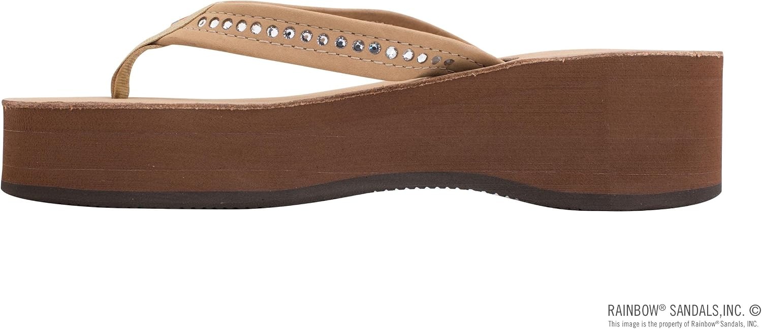 Rainbow Sandals Women’s Six Layer Leather Wedge – 3/4″ Strap w/Swarovski® Crystals (Ladies Medium / 6.5-7.5 B(M) US, Sierra Brown)