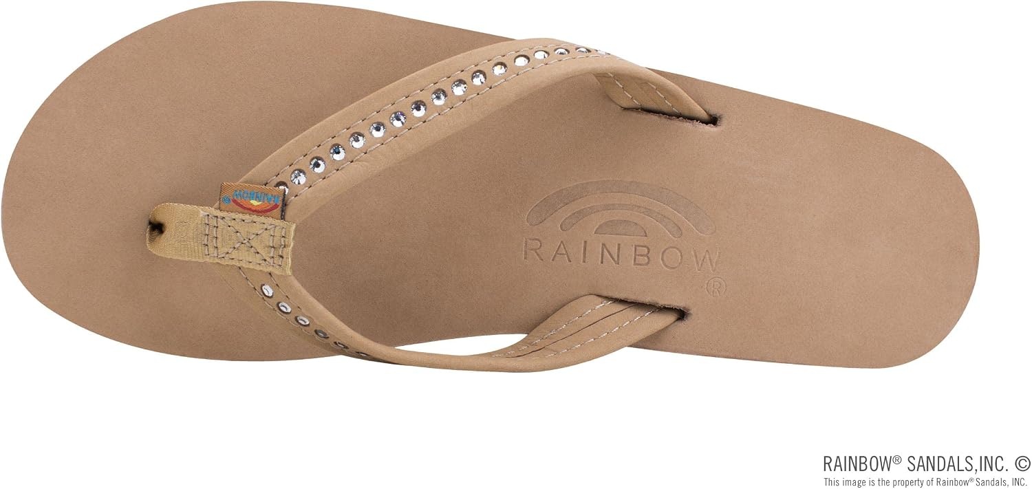 Rainbow Sandals Women’s Six Layer Leather Wedge – 3/4″ Strap w/Swarovski® Crystals (Ladies Medium / 6.5-7.5 B(M) US, Sierra Brown)