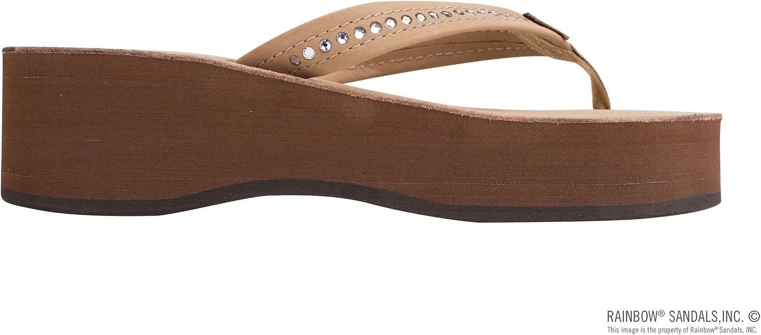 Rainbow Sandals Women’s Six Layer Leather Wedge – 3/4″ Strap w/Swarovski® Crystals (Ladies Medium / 6.5-7.5 B(M) US, Sierra Brown)