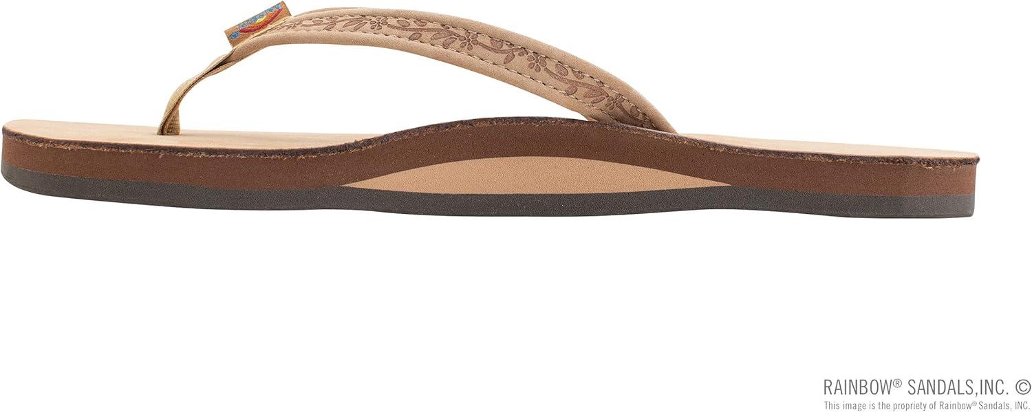 Rainbow Sandals Ladies Las Flores – Single Layer Premier Leather with a Floral 1/2″ Narrow Strap