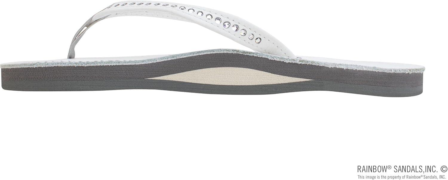 Rainbow Sandals Women’s Single Layer Premier Leather w/Swarovski Crystal Narrow Strap(White)