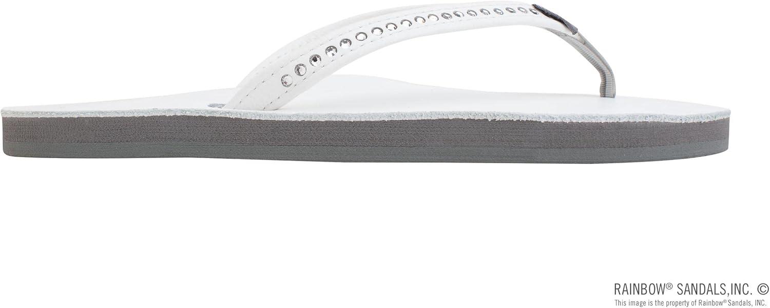 Rainbow Sandals Women’s Single Layer Premier Leather w/Swarovski Crystal Narrow Strap(White)