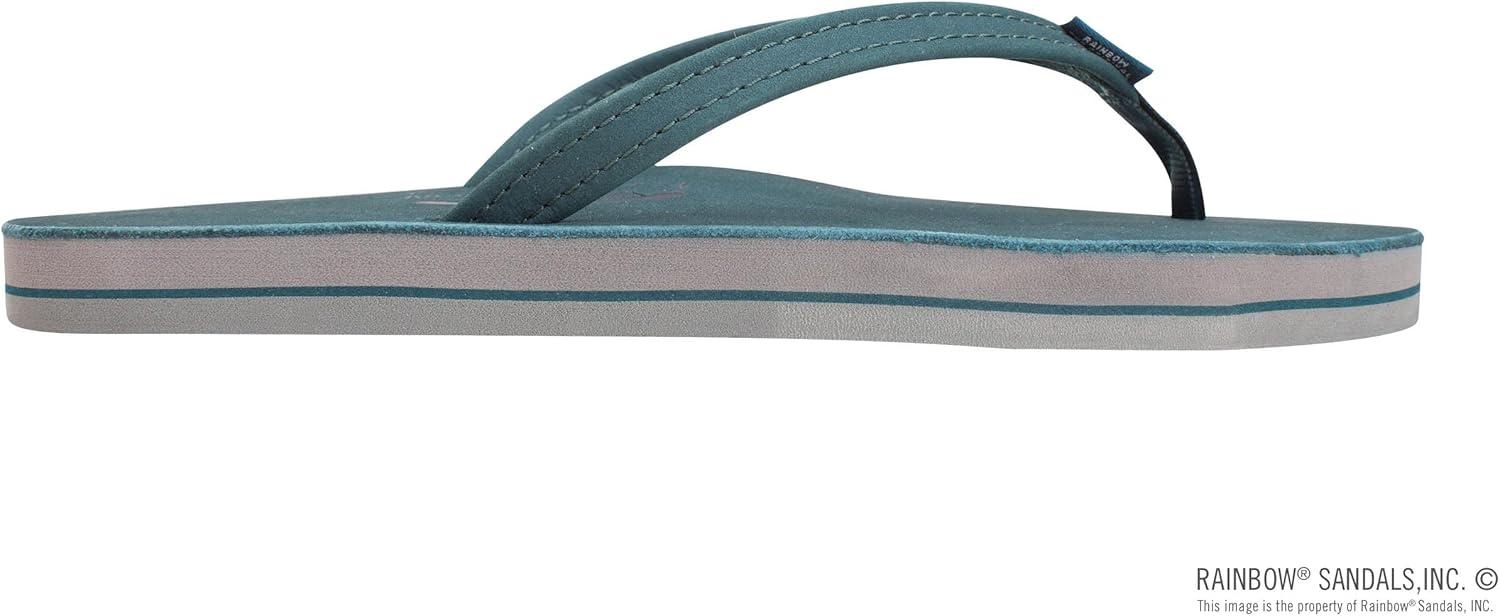 Rainbow Sandals Women’s Single Layer Leather Sandal Narrow Strap(Turquoise Grey)