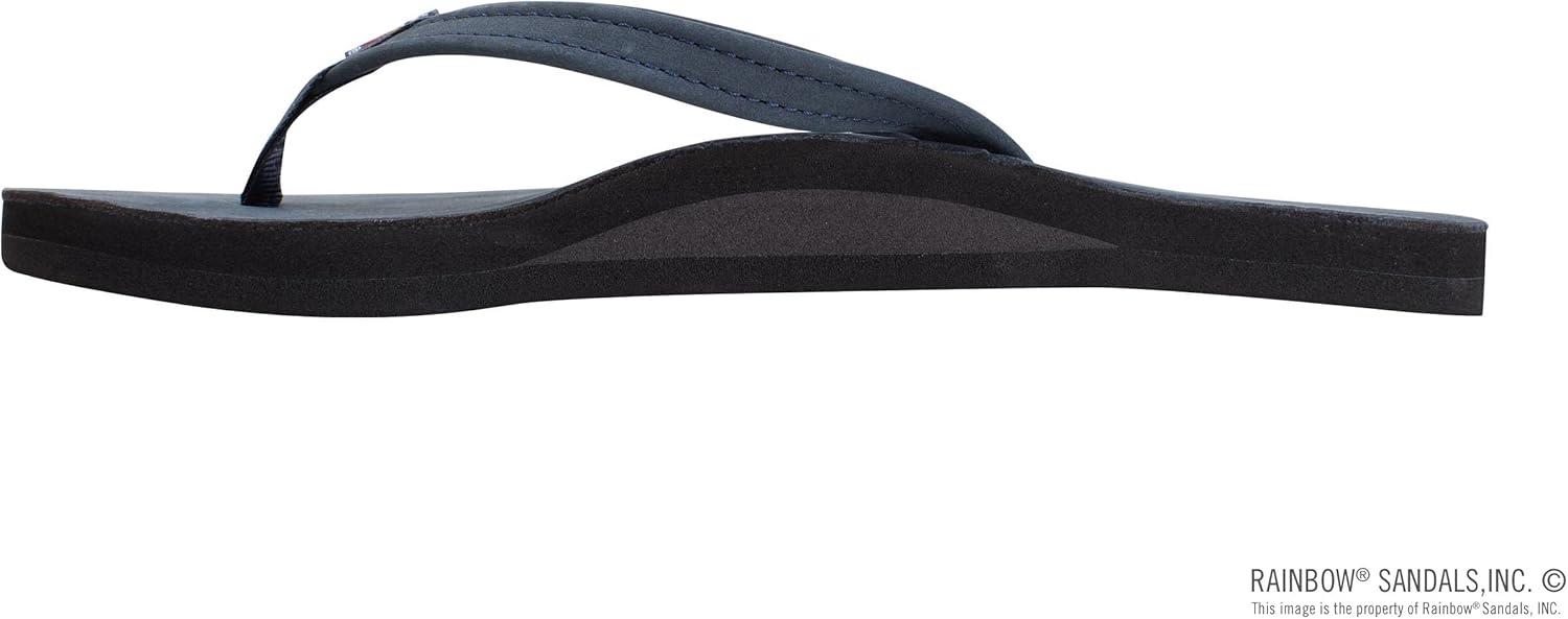 Rainbow Sandals Women’s Single Layer Leather Sandal Narrow Strap(Navy)