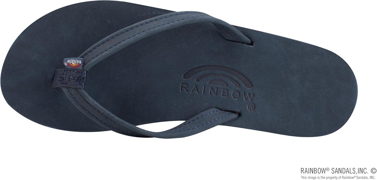 Rainbow Sandals Women’s Single Layer Leather Sandal Narrow Strap(Navy)