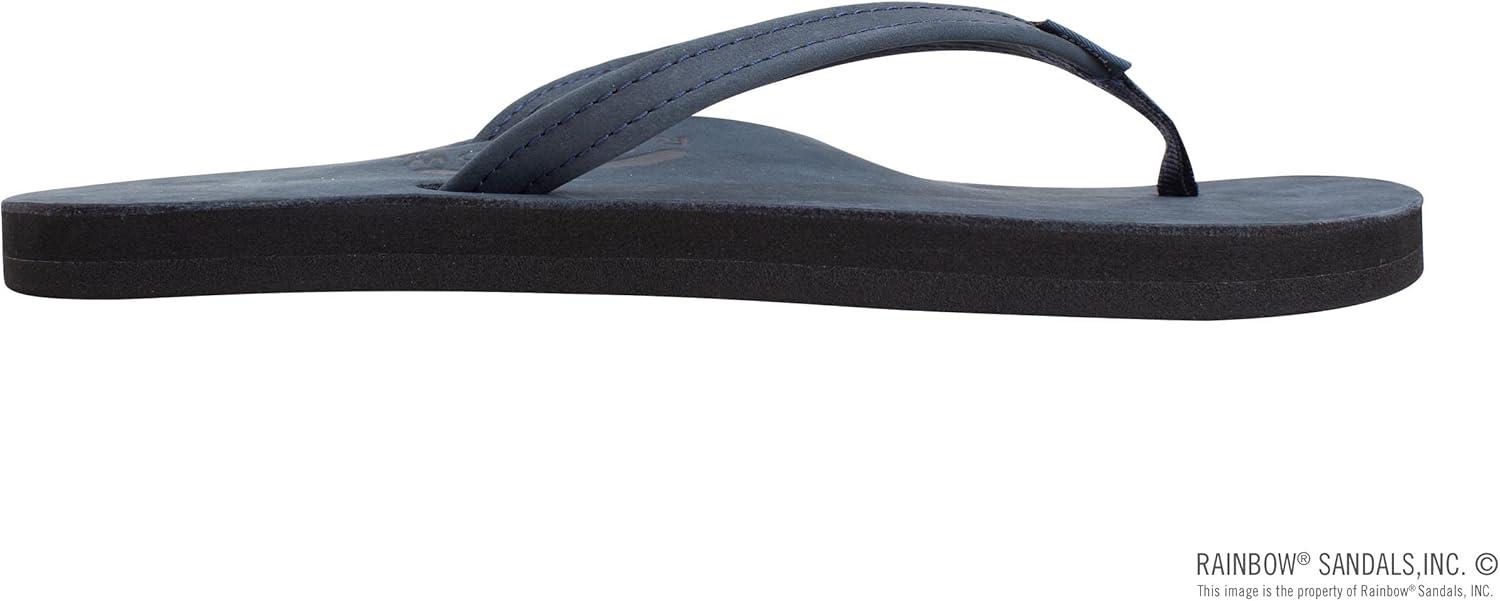 Rainbow Sandals Women’s Single Layer Leather Sandal Narrow Strap(Navy)