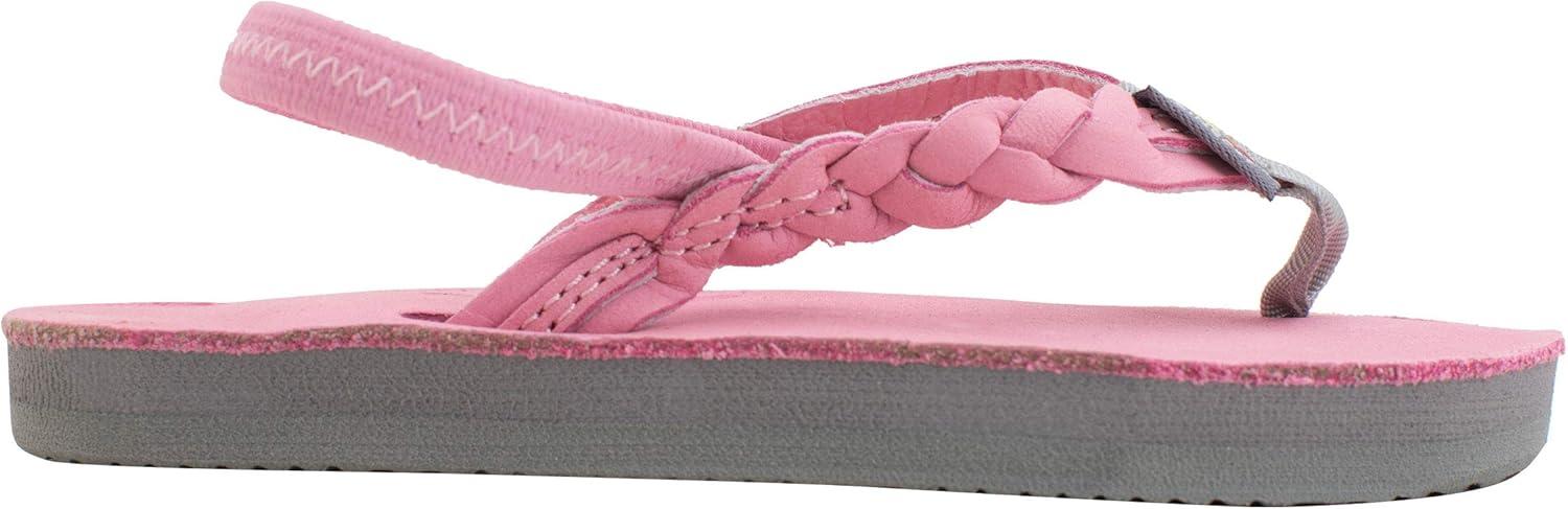 Rainbow Sandals Kid’s Single Layer Premier Leather Flirty Braidy(Pink/Grey With Backstrap)
