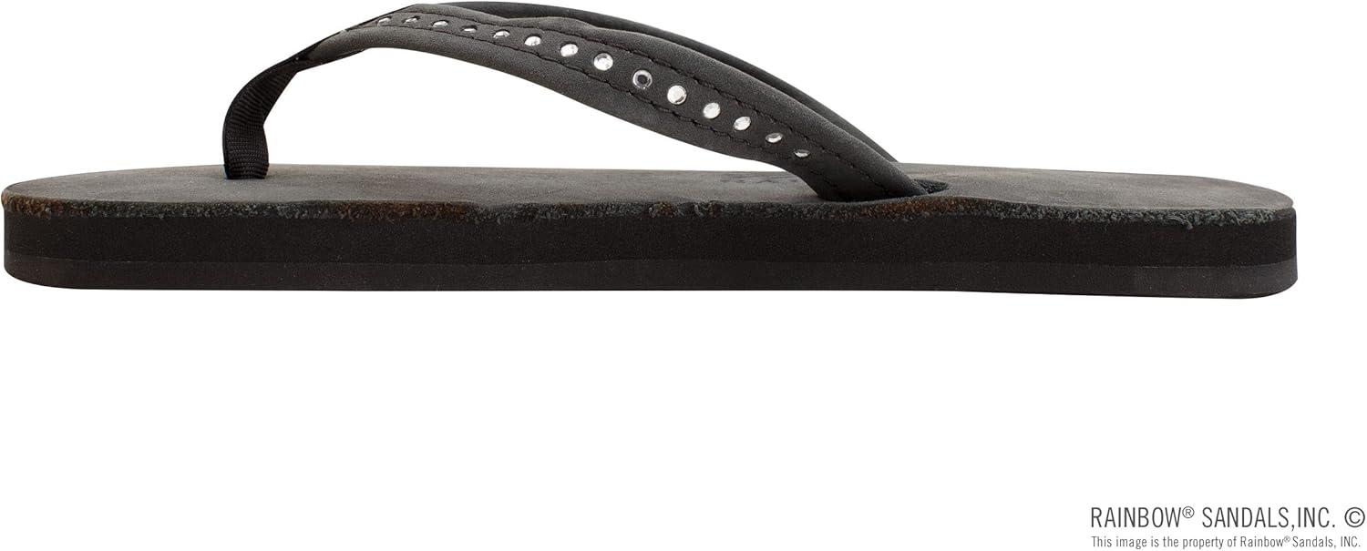 Rainbow Sandals Kid’s Single Layer Premier Leather w/Narrow Crystal Strap(Premier Black)