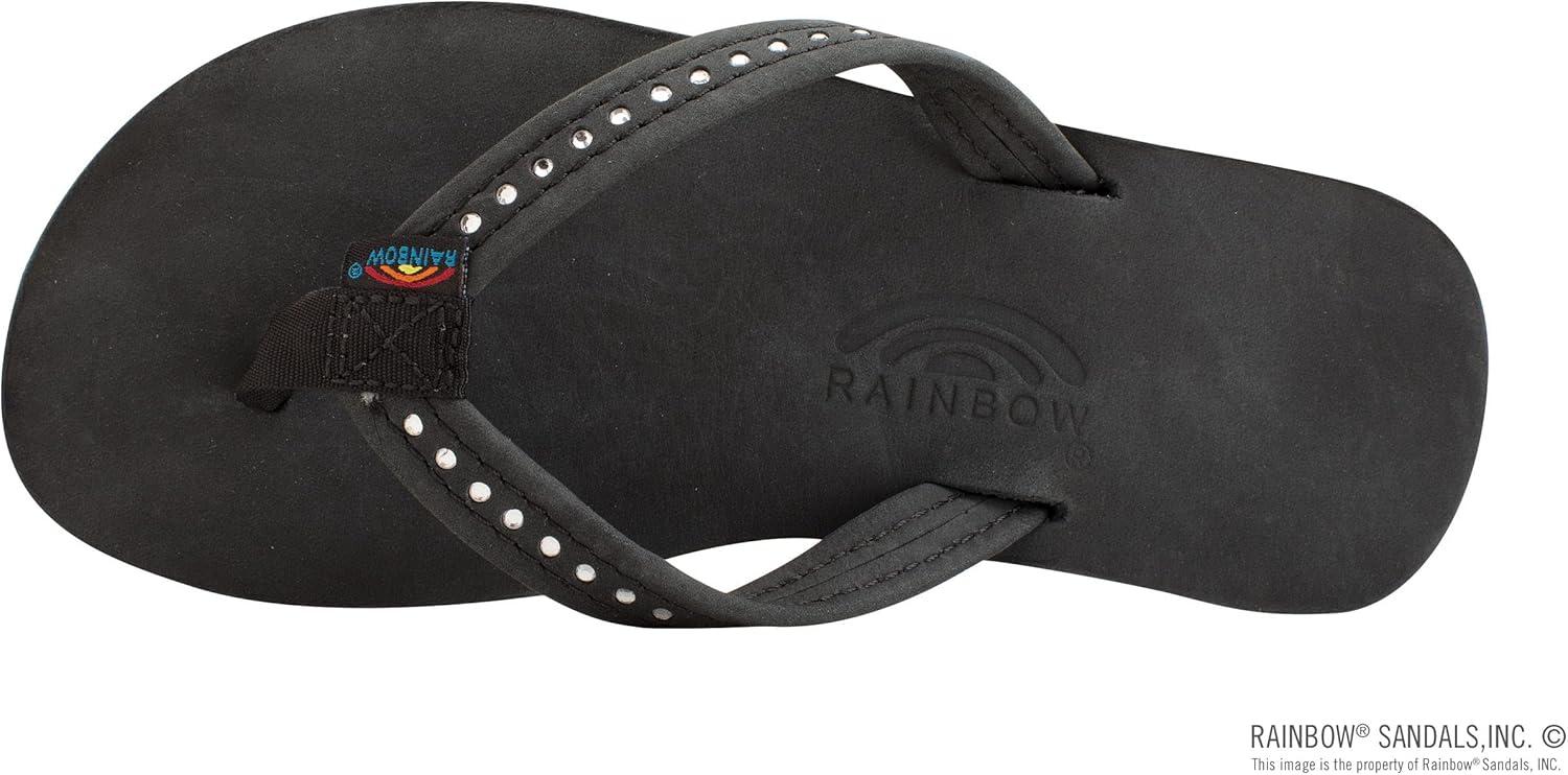 Rainbow Sandals Kid’s Single Layer Premier Leather w/Narrow Crystal Strap(Premier Black)