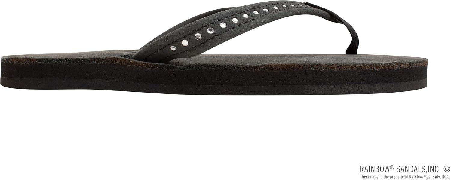 Rainbow Sandals Kid’s Single Layer Premier Leather w/Narrow Crystal Strap(Premier Black)
