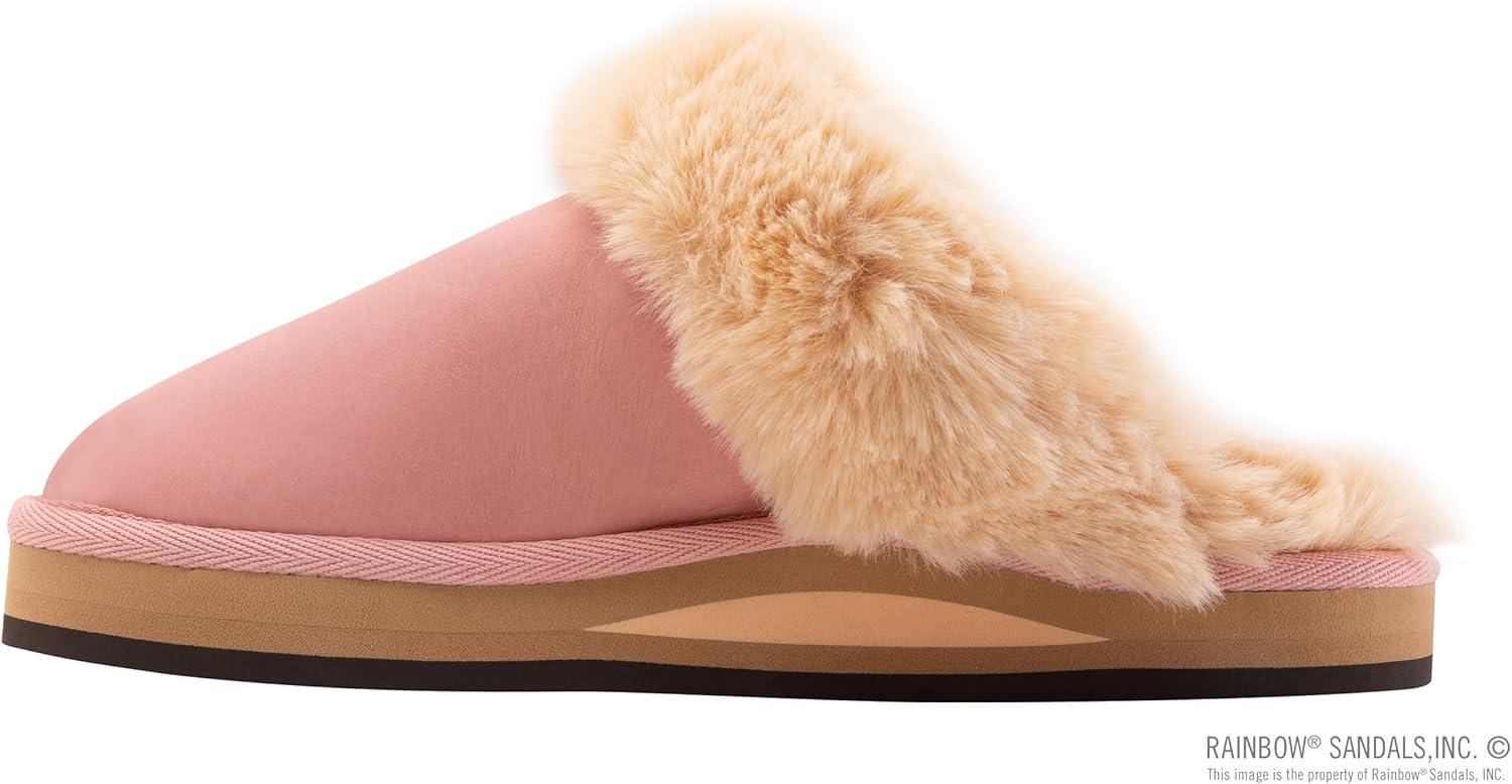Rainbow Sandals Ladies Sunset Snugs – Premier Leather, Fleece Lined Slipper(Pink/Cream)