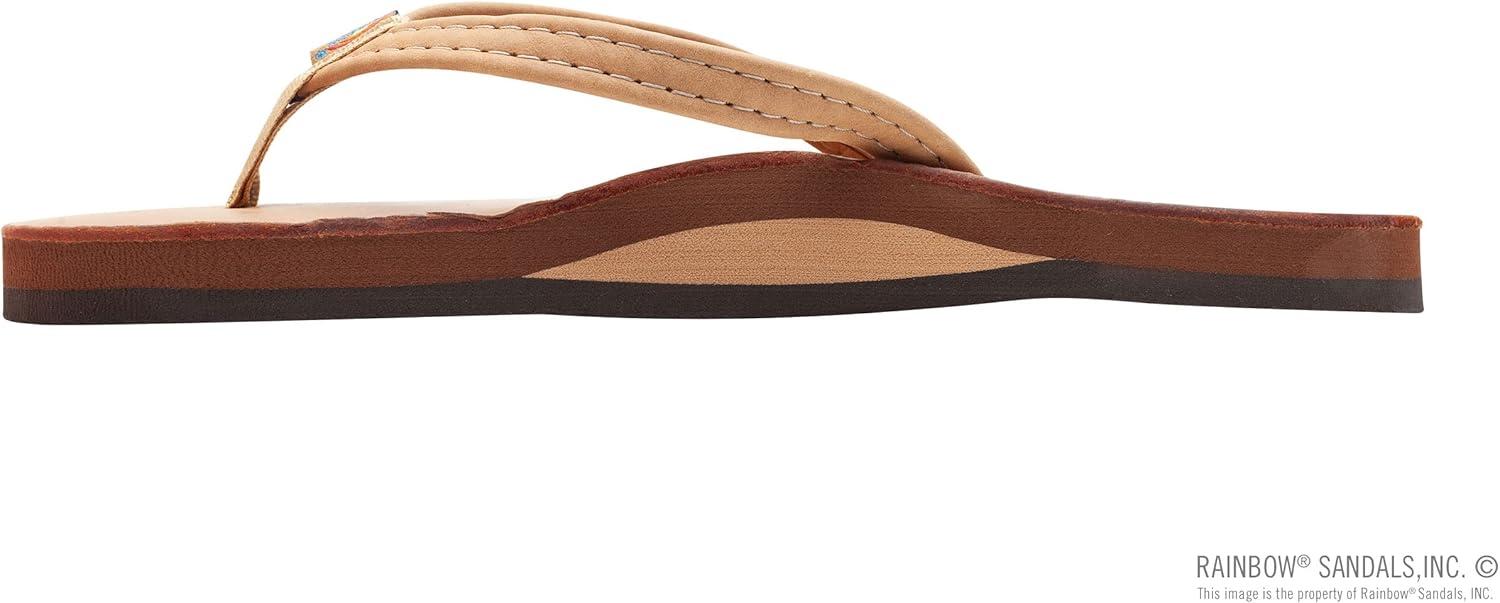 Rainbow Sandals Ladies Luxury Leather – Single Layer Arch Support With 1/2″ Narrow Strap(Buckskin)