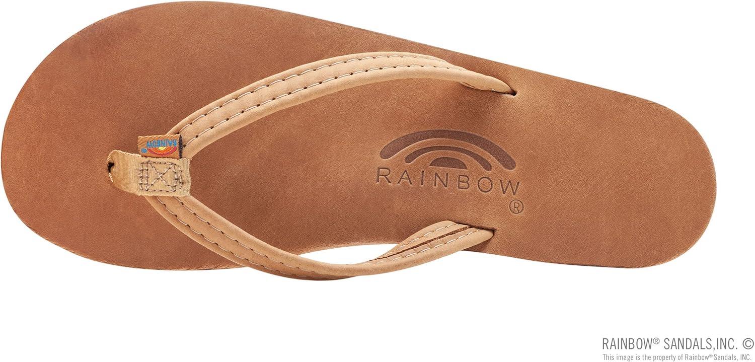 Rainbow Sandals Ladies Luxury Leather – Single Layer Arch Support With 1/2″ Narrow Strap(Buckskin)