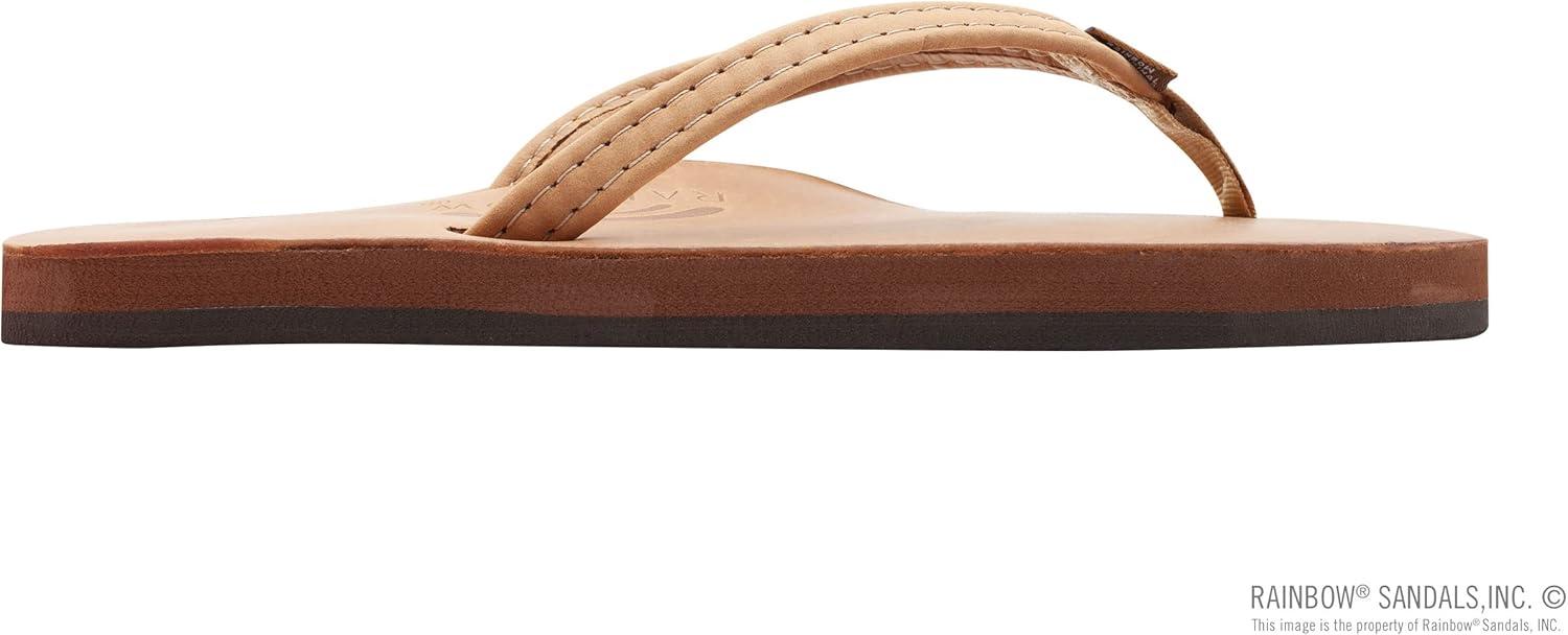 Rainbow Sandals Ladies Luxury Leather – Single Layer Arch Support With 1/2″ Narrow Strap(Buckskin)