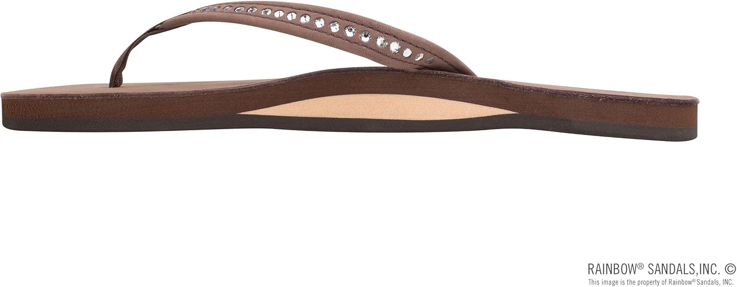 Rainbow Sandals Women’s Single Layer Premier Leather w/Swarovski Crystal Narrow Strap(Expresso)