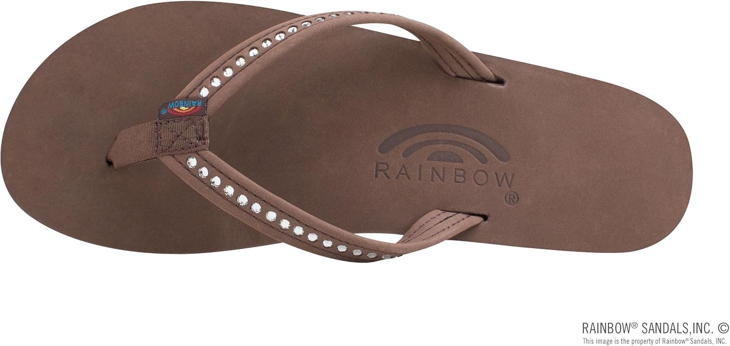 Rainbow Sandals Women’s Single Layer Premier Leather w/Swarovski Crystal Narrow Strap(Expresso)
