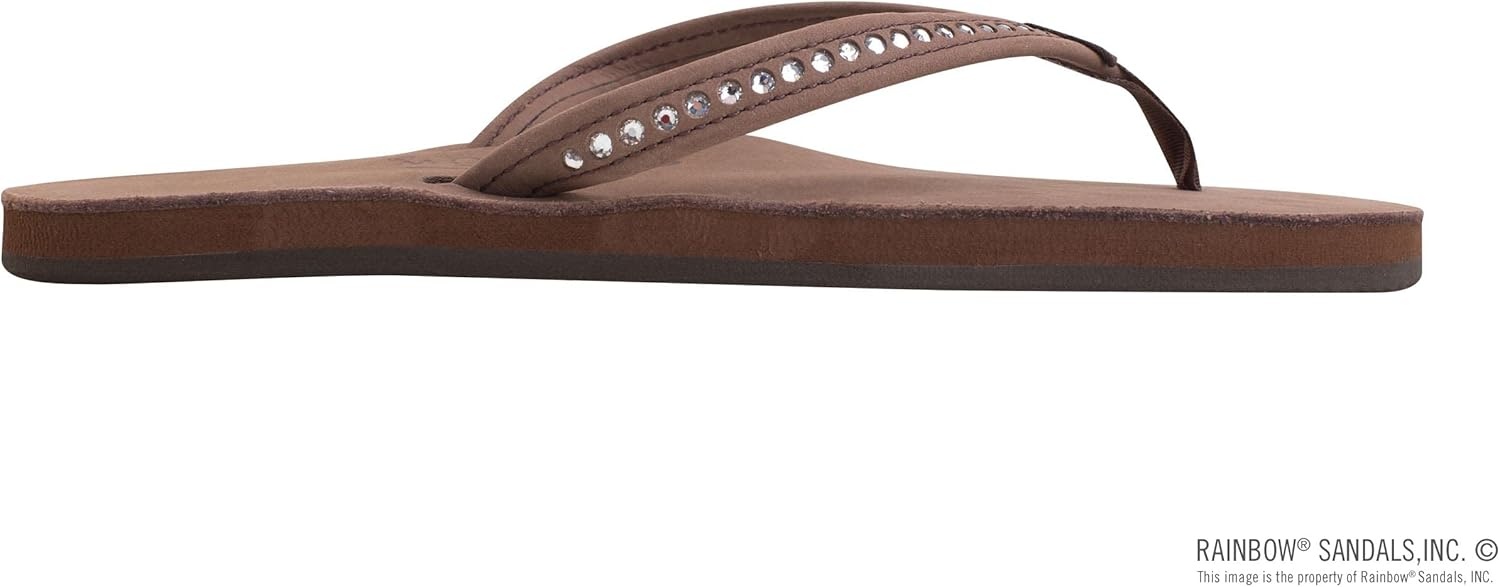 Rainbow Sandals Women’s Single Layer Premier Leather w/Swarovski Crystal Narrow Strap(Expresso)