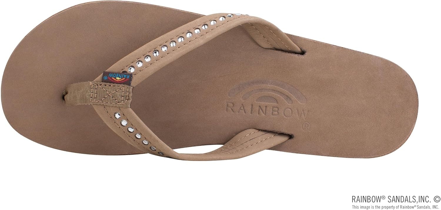 Rainbow Sandals Women’s Four Layer Leather Wedge – 3/4″ Strap w/Swarovski® Crystals (Ladies Large / 7.5-8.5 B(M) US, Dark Brown)