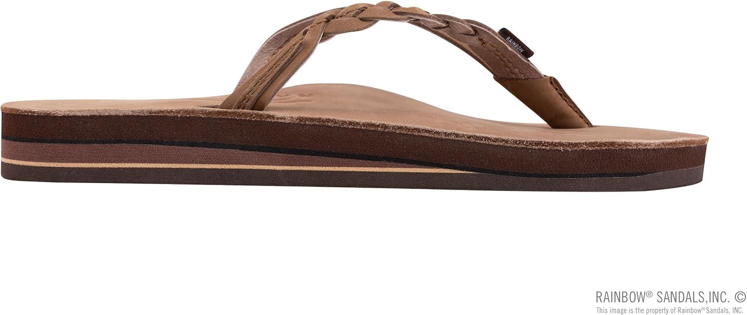 Rainbow Sandals Women’s Double Layer Flirty Braidy Premier Leather w/Single Braided Strap(Dark Brown)