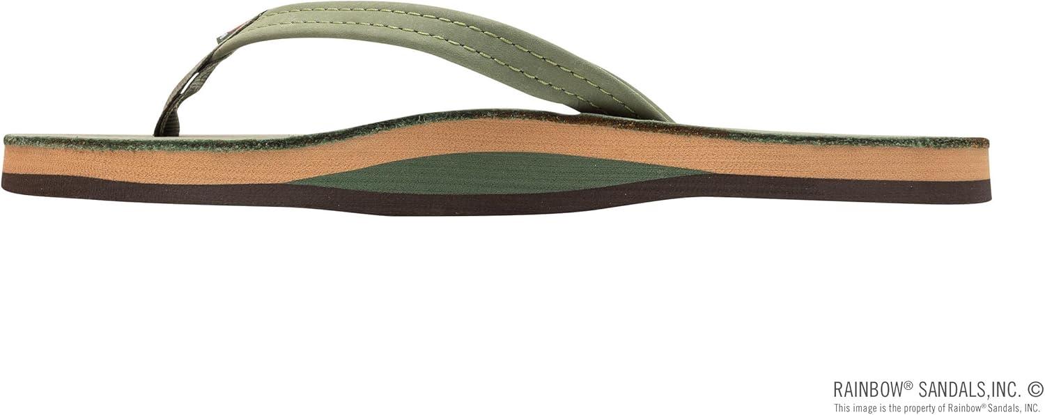 Rainbow Sandals Women’s Single Layer Leather Sandal Narrow Strap(Forest Green W/Fawn Midsole)
