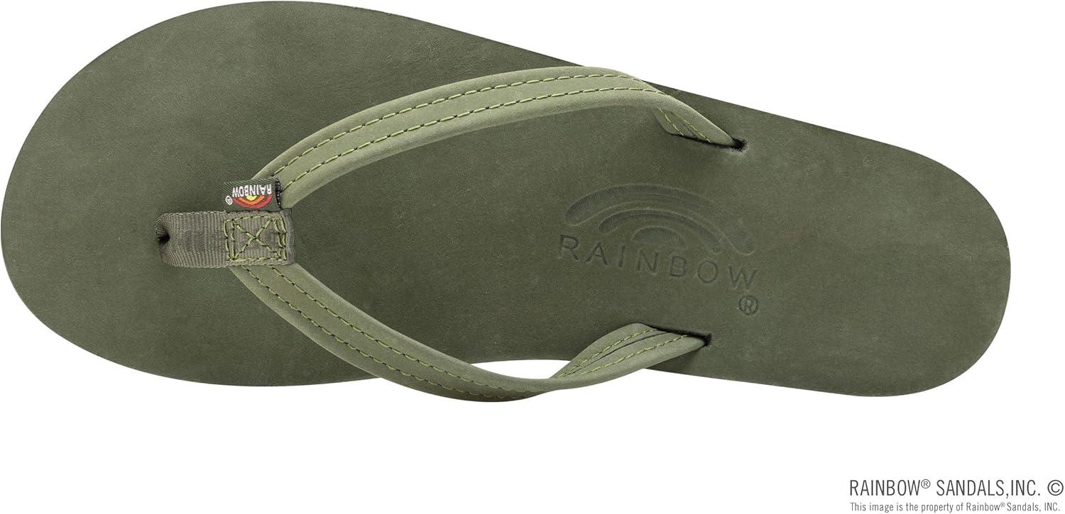 Rainbow Sandals Women’s Single Layer Leather Sandal Narrow Strap(Forest Green W/Fawn Midsole)