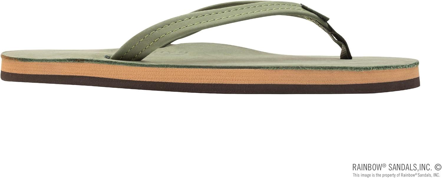 Rainbow Sandals Women’s Single Layer Leather Sandal Narrow Strap(Forest Green W/Fawn Midsole)