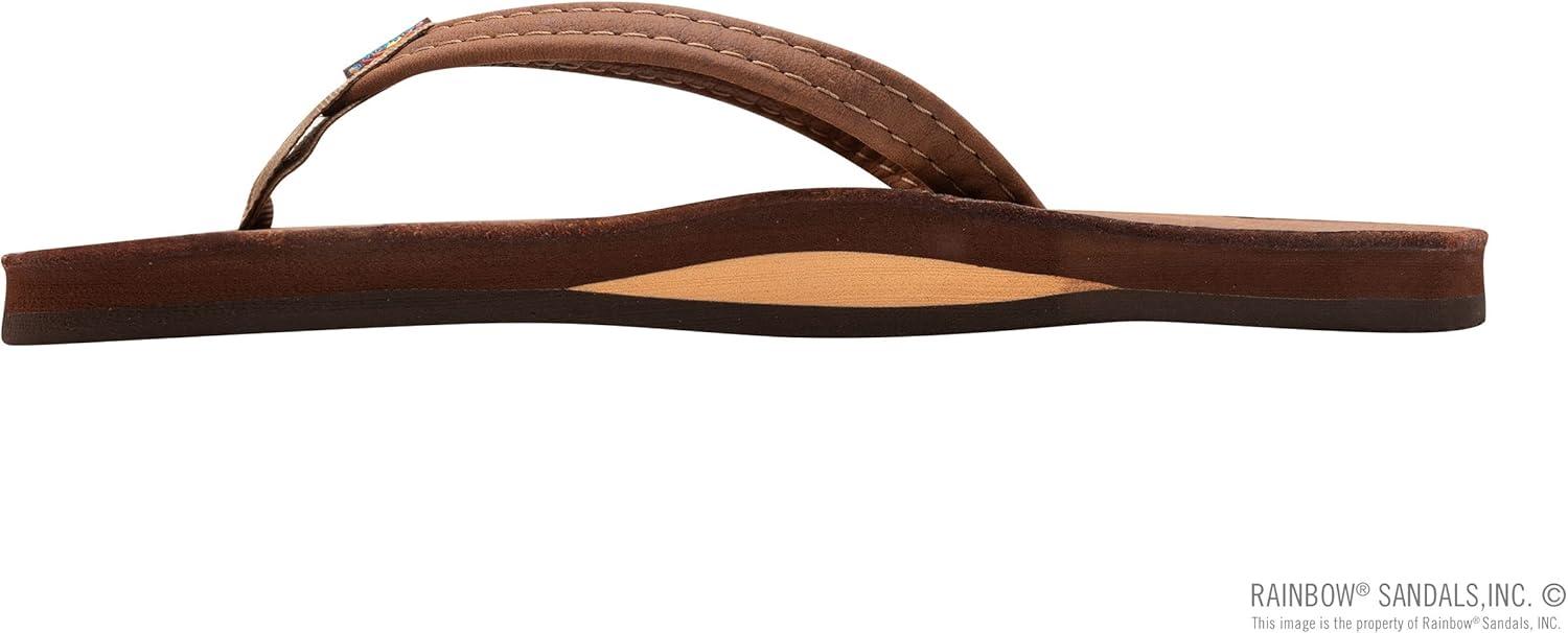 Rainbow Sandals Ladies Luxury Leather – Single Layer Arch Support With 1/2″ Narrow Strap(Pecan)