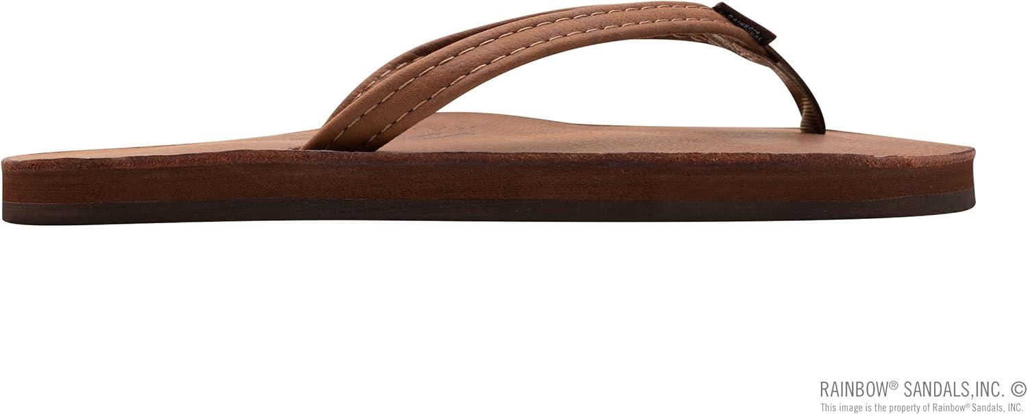Rainbow Sandals Ladies Luxury Leather – Single Layer Arch Support With 1/2″ Narrow Strap(Pecan)