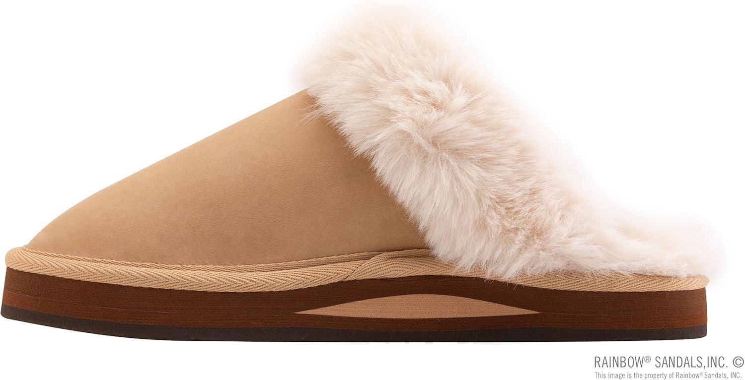 Rainbow Sandals Ladies Sunset Snugs – Premier Leather, Fleece Lined Slipper(Sierra Brown)
